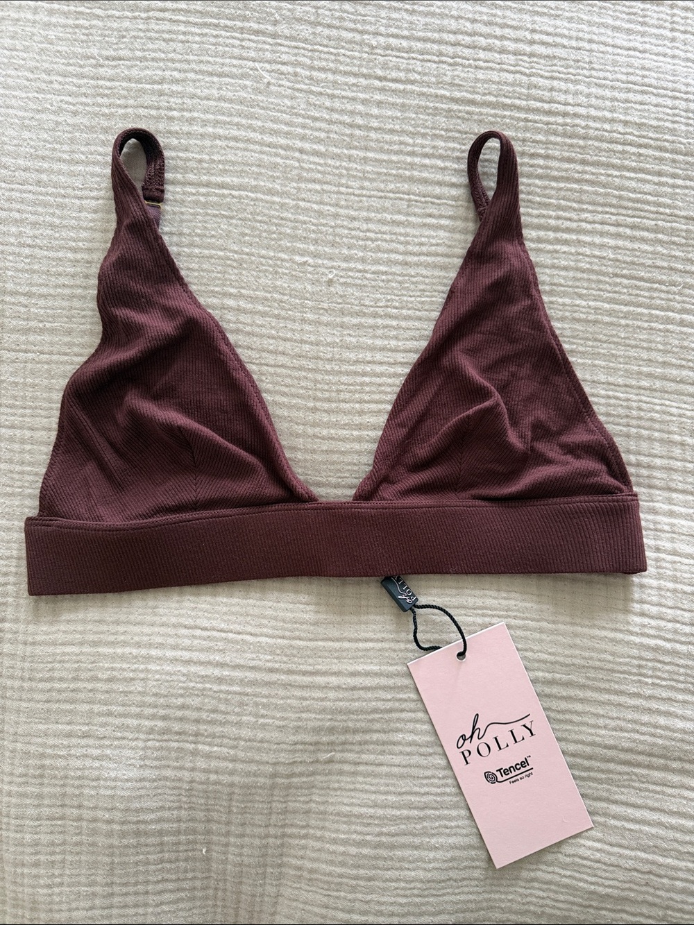 Oh Polly Ribbed Triangle Bralette in Deep Burgundy size M NWT